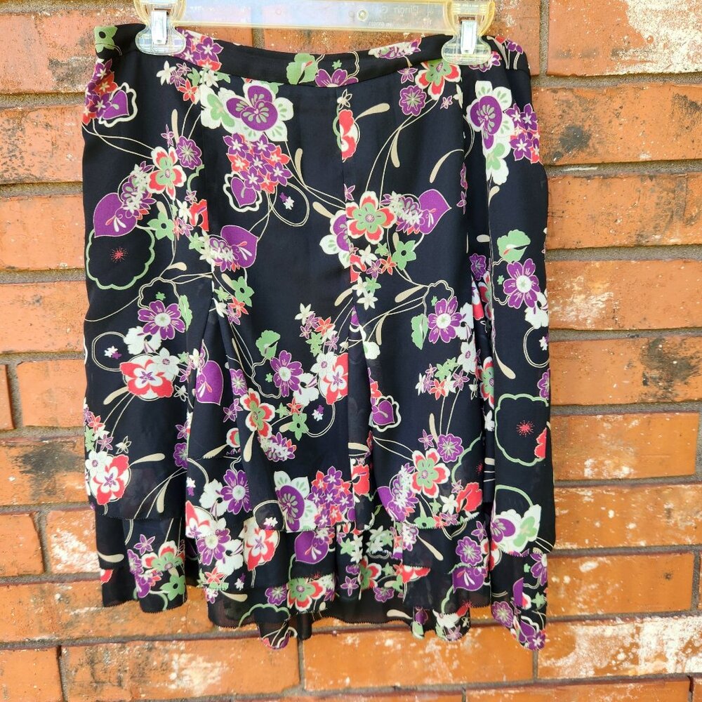 3-Tiered Flared Floral Mini Skirt Loft Petite Size 14